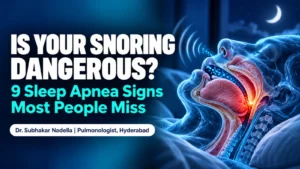 Is your snoring dangerous? 9 sleep apnea signs most people miss – blog cover by Dr. Subhakar Nadella, pulmonologist in Hyderabad
